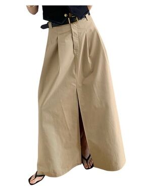 Commense High-Waist Beige Maxi Skirt with Front Slit